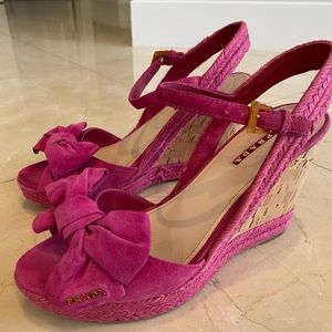 Prada Pink Cork Bow Wedge (WORN ONCE)